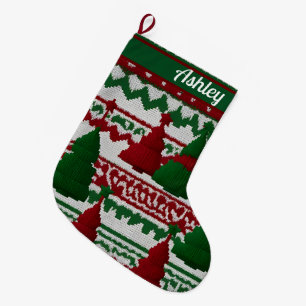 Personalised knitted Christmas tree pattern Large Christmas Stocking