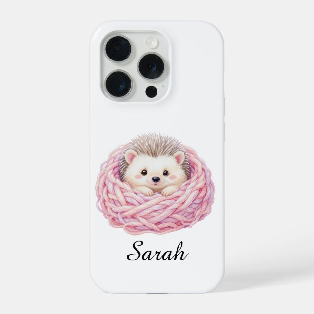 Personalised Knitted Hedgehog iPhone 15 Pro Case (Back)