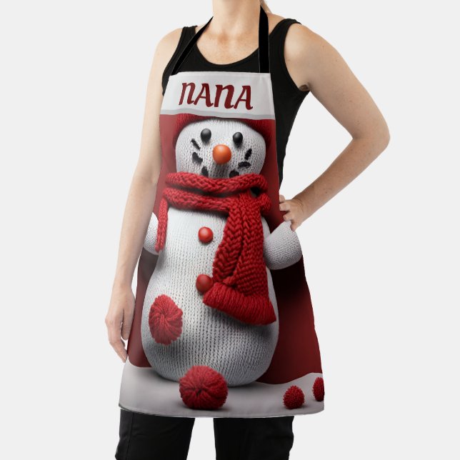 Personalised knitted snowman apron (Insitu)