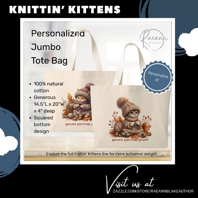 Personalised Knittin' Kittens Jumbo Tote Bag (Creator Uploaded)