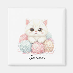 Personalised Knitting Kitten Magnet