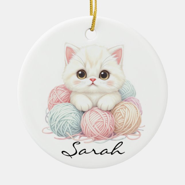Personalised Knitting Kitten Ornament (Front)
