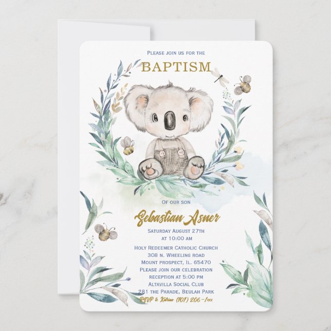 Personalised Koala Baptism Template (Front)