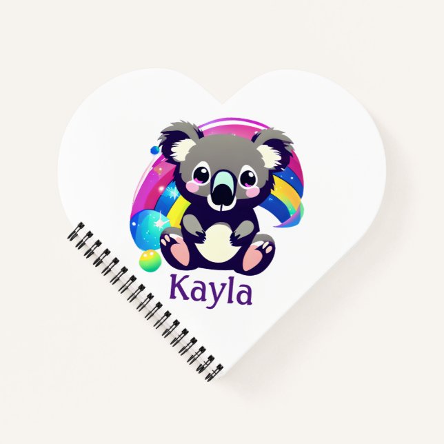 Personalised Koala Bear and Rainbow Notebook (Front)