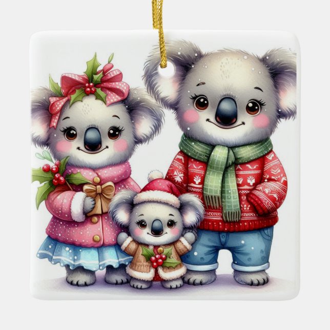 Personalised Koala Bear Family Christmas  Ceramic Ornament (Front)