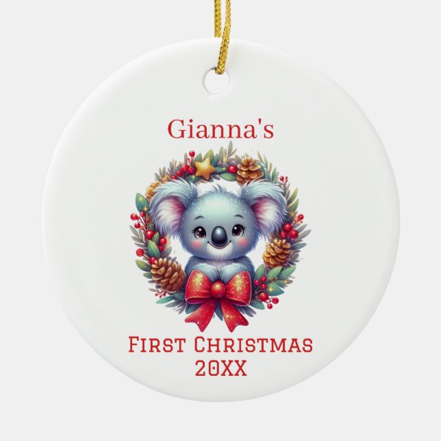 Personalised Koala Bear First Christmas Ceramic Ornament (Front)