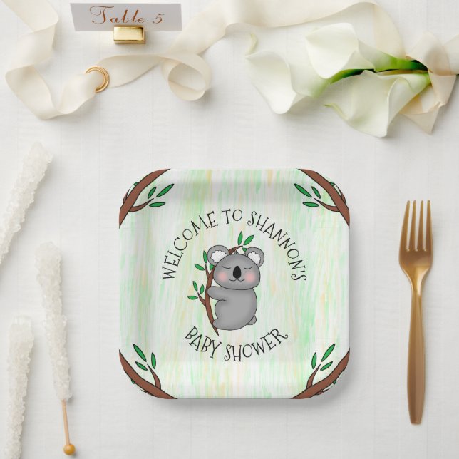 Personalised Koala Bear Themed Baby Shower Paper Plate (Wedding)