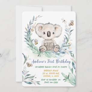Personalised Koala Boy First Birthday Invitation