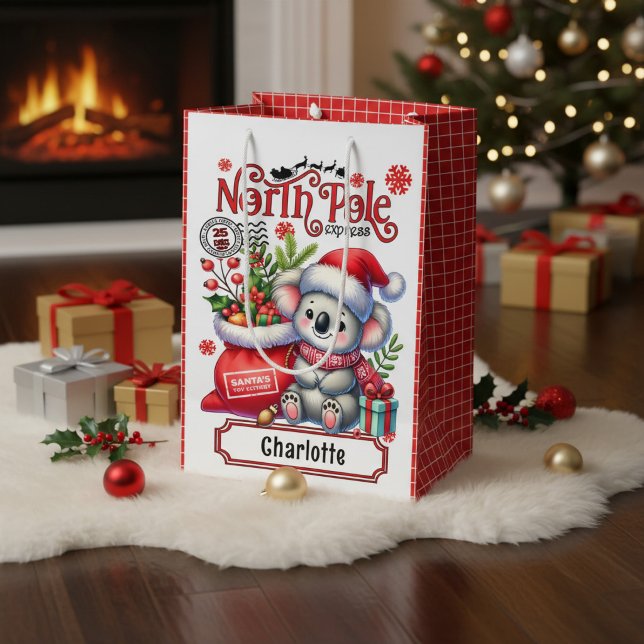Personalised Koala Christmas Name Medium Gift Bag (Creator Uploaded)