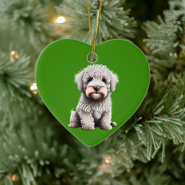 Personalised Komondor Puppy Christmas Green Ceramic Ornament (Tree)
