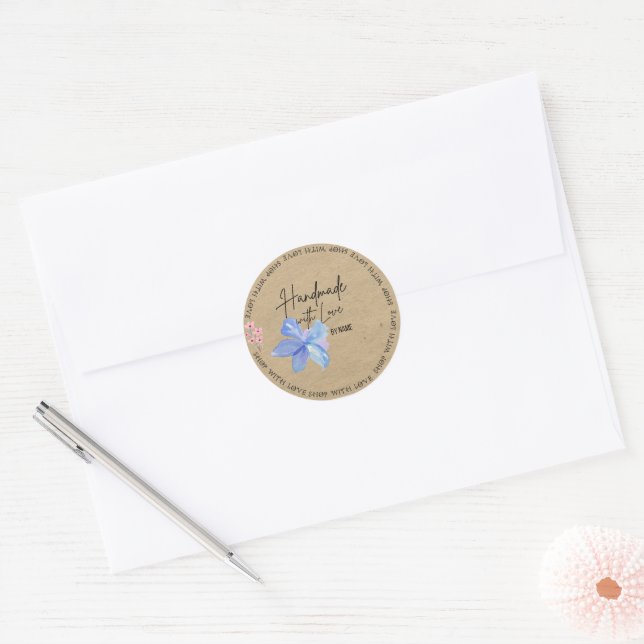 Personalised Kraft Handmade With Love  Classic Round Sticker (Envelope)