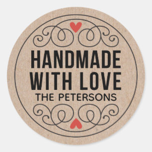 Personalised Kraft Handmade With Love Classic Round Sticker