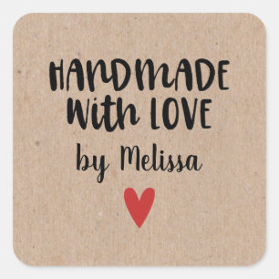 Personalised Kraft Handmade With Love Square Sticker