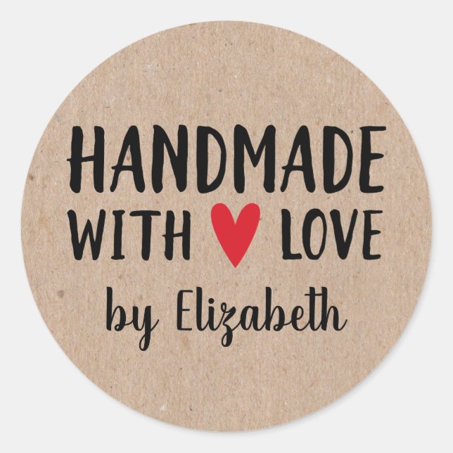Personalised Kraft Handmade With Love Sticker (Front)