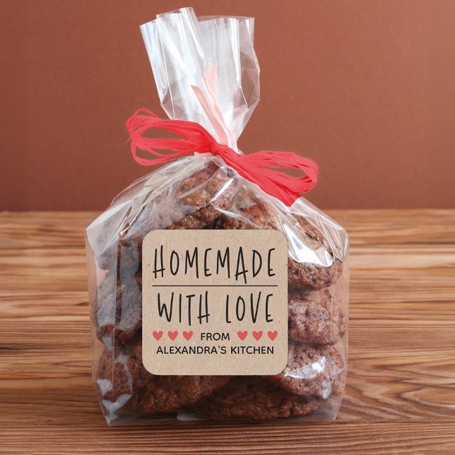 Personalised Kraft Homemade With Love Square Sticker (A cute Homemade with love sticker. Wonderful for Valentine's Day, or for any occasion.)