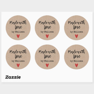 Personalised Kraft Made With Love Heart Classic Round Sticker