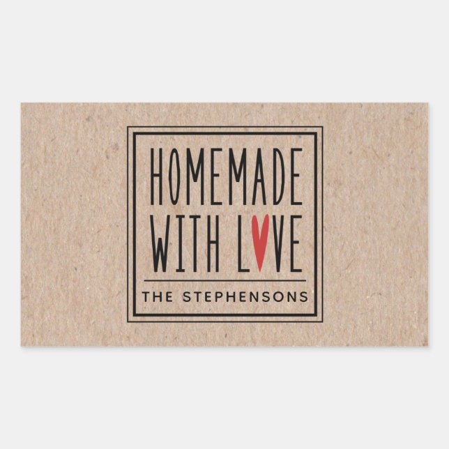 Personalised Kraft Made With Love Rectangular Sticker (Front)