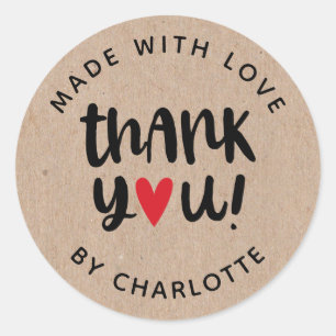 Personalised Kraft Made With Love Thank You Classic Round Sticker