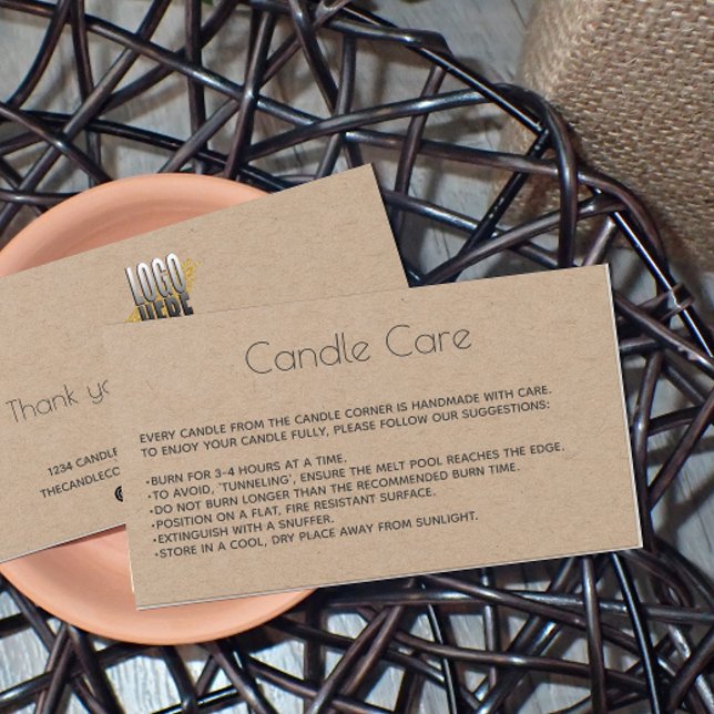 Personalised Kraft Paper Logo Candle Care Card   (Creator Uploaded)