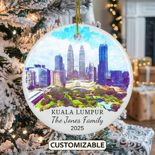 Personalised Kuala Lumpur, Malaysia Gift Ceramic Ornament