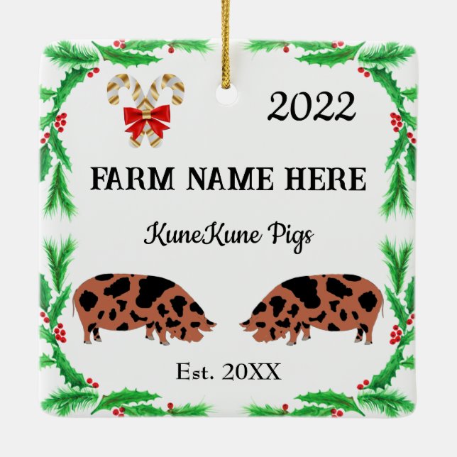 Personalised KuneKune Pig Farm Christmas Ceramic Ornament (Back)