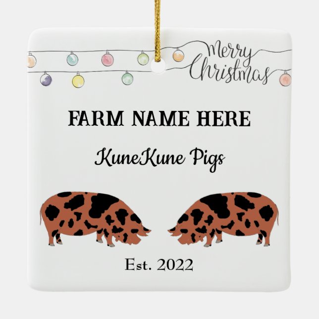 Personalised KuneKune Pig Farm White Christmas Ceramic Ornament (Back)