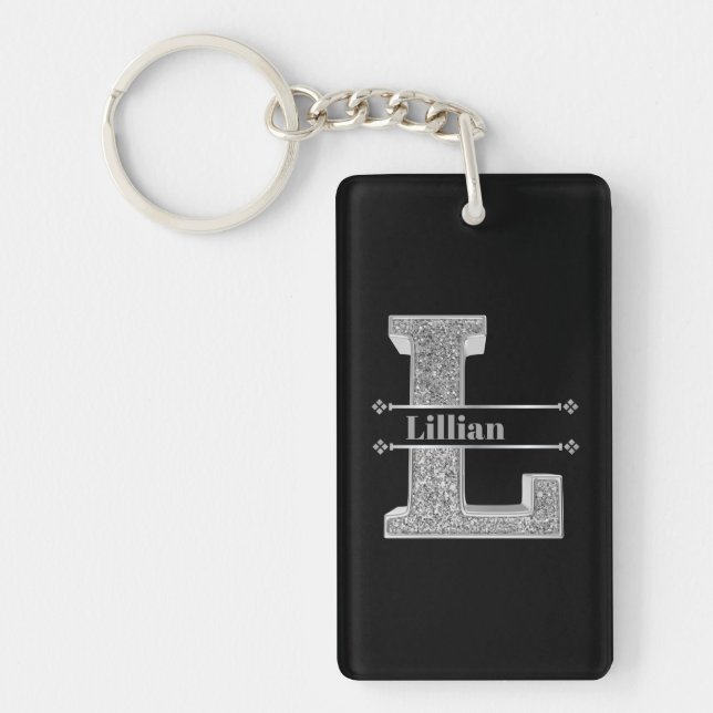 Personalised L Initial Silver Monogram Your Name   Key Ring (Front)