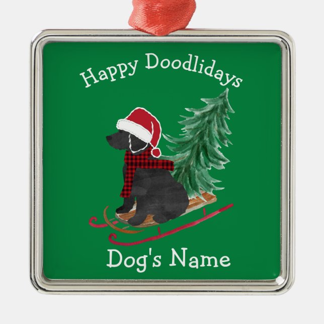 Personalised Labradoodle Christmas Sled Metal Ornament (Front)