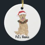 Personalised Labrador (Dudley) Ceramic Ornament<br><div class="desc">Make the nice list this year with a personalised ornament of your favourite little dudley labrador in a santa hat and red and green holly wreath! For the sweetest gifts,  pair it with a matching art print or another item from my dudley labrador collection!</div>