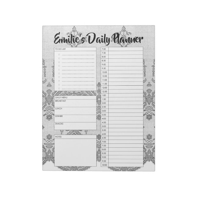 Personalised Lace Daily Planner Organiser Diary Notepad (Rotated)