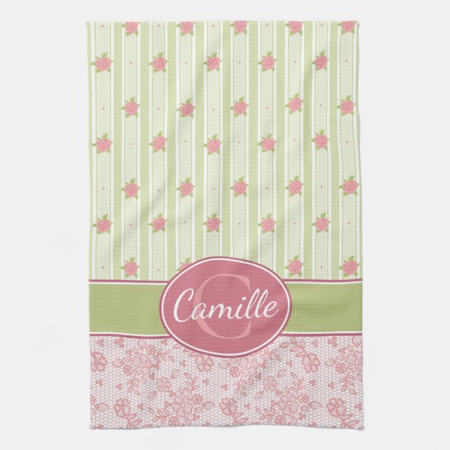 Personalised Lace & English Garden Tea Towel (Vertical)