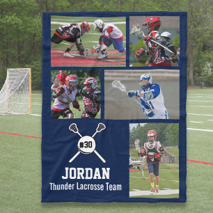 Personalised Lacrosse 5 Photo Collage Name Team # Fleece Blanket