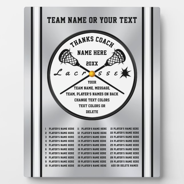 Personalised, Lacrosse Coach Gifts, All Players Plaque (Front)