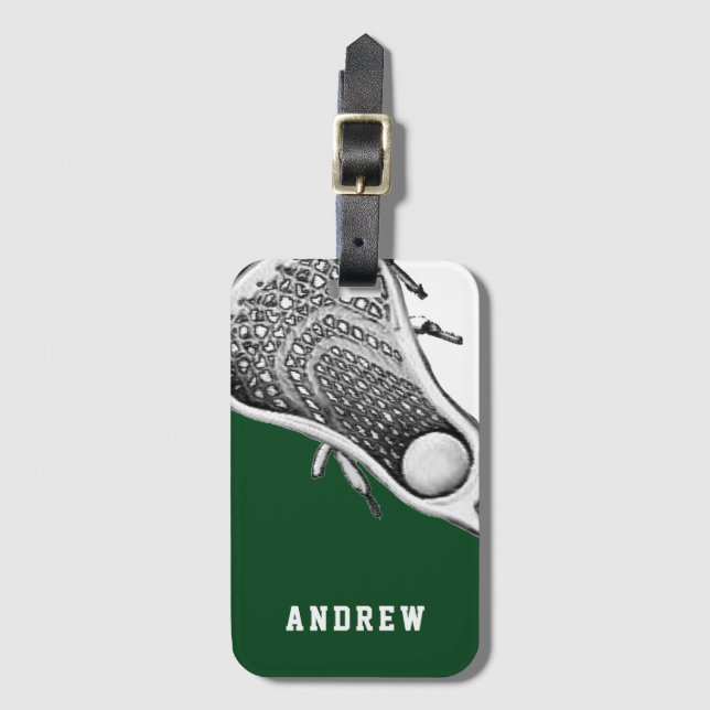 Personalised Lacrosse Green Luggage Tag (Front Vertical)