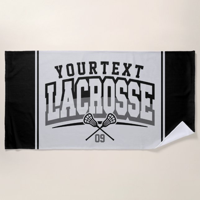 Personalised Lacrosse Player ADD NAME Team Number Beach Towel (Front)