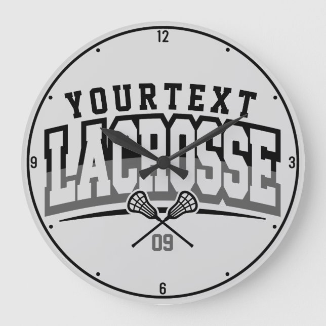Personalised Lacrosse Player ADD NAME Team Number Large Clock (Front)