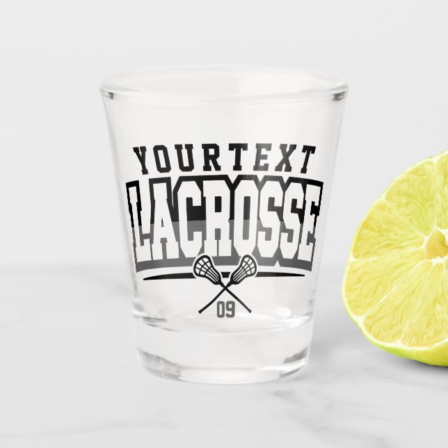 Personalised Lacrosse Player ADD NAME Team Number Shot Glass (Front)