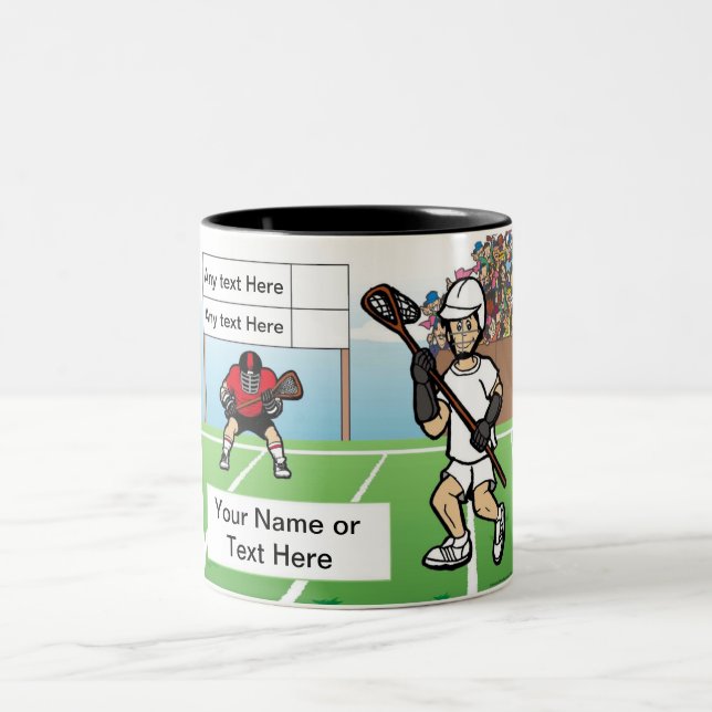 Personalised LaCrosse Player - Male Cartoon Two-Tone Coffee Mug (Center)