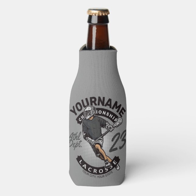 Personalised Lacrosse Player Sports Team Attack  Bottle Cooler (Bottle Front)
