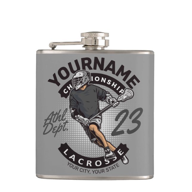 Personalised Lacrosse Player Sports Team Attack  Hip Flask (Front)
