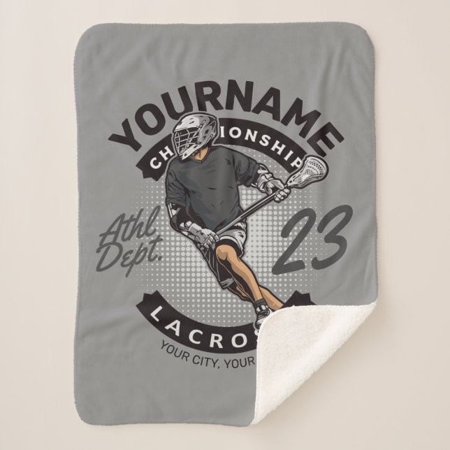 Personalised Lacrosse Player Sports Team Attack  Sherpa Blanket (Front)