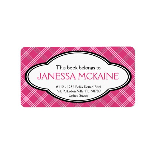Personalised Ladies Bookplate Sticker Pink White Address Label