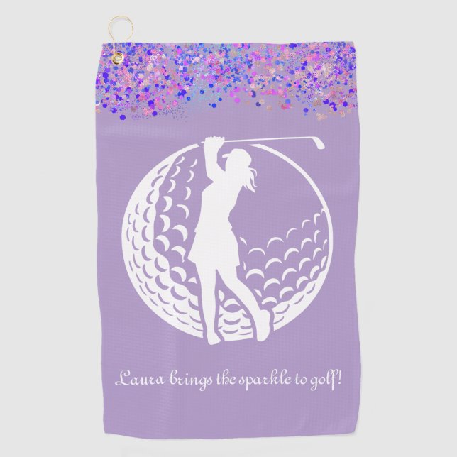 Personalised ladies Glitter Golf Towel (Front)