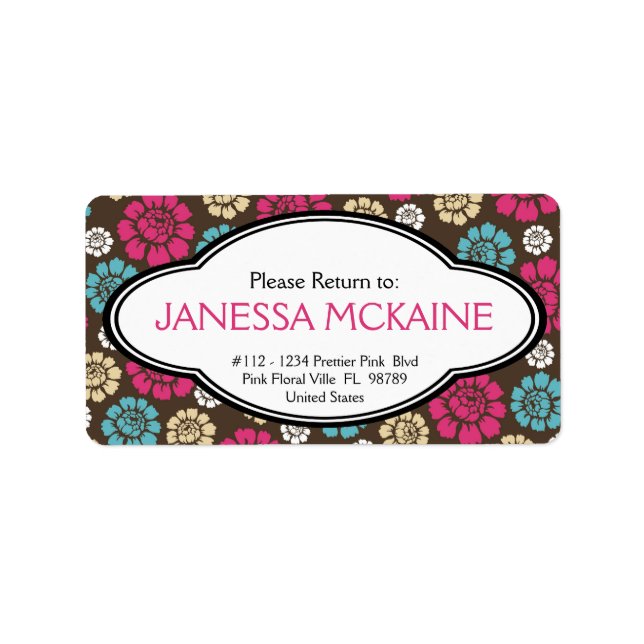 Personalised Ladies Pink Brown Blue Floral Sticker (Front)
