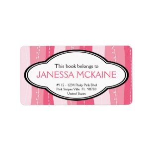 Personalised Ladies Pink Wavy Stripes Book Plate Label