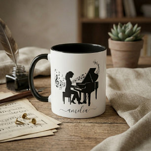 Personalised Lady at Grand Piano Artistic Mug
