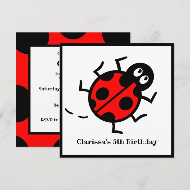 Personalised Ladybird Pattern Invitation (Front/Back)
