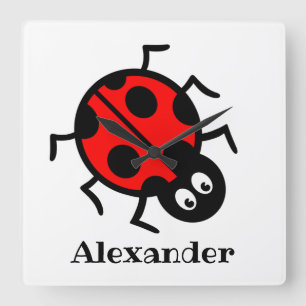 Personalised Ladybird Pattern Square Wall Clock