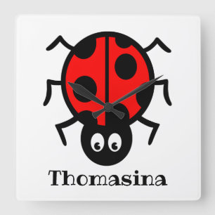 Personalised Ladybird Pattern Square Wall Clock