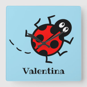 Personalised Ladybird Pattern Square Wall Clock